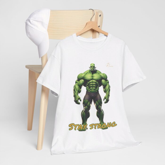 "Men's 'Stay Strong' Graphic T-Shirt - Bold Muscle Character Design" - Image 9