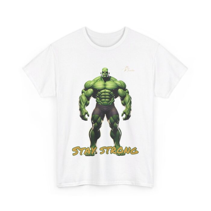 "Men's 'Stay Strong' Graphic T-Shirt - Bold Muscle Character Design" - Image 4
