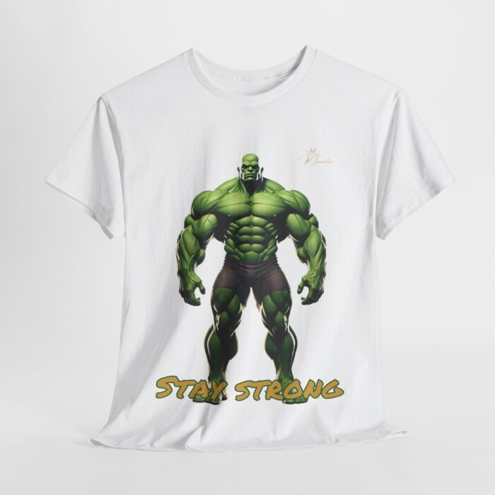 "Men's 'Stay Strong' Graphic T-Shirt - Bold Muscle Character Design" - Image 7