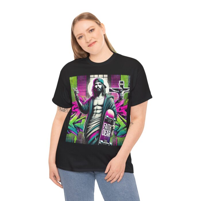 ‘Faith Over Fear’ Skateboard Jesus Graphic Tee - 100% Cotton - Image 12