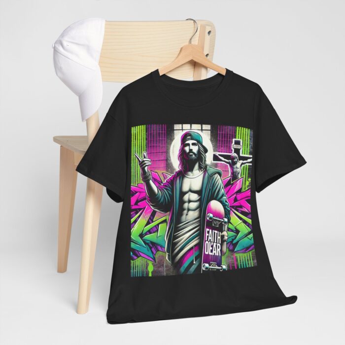 ‘Faith Over Fear’ Skateboard Jesus Graphic Tee - 100% Cotton - Image 8