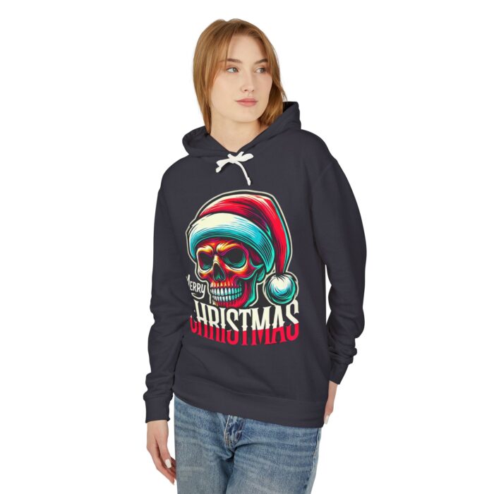 Merry Christmas Skull Hoodie – Dark Cotton Relaxed Fit Holiday Sweatshirt - Image 2