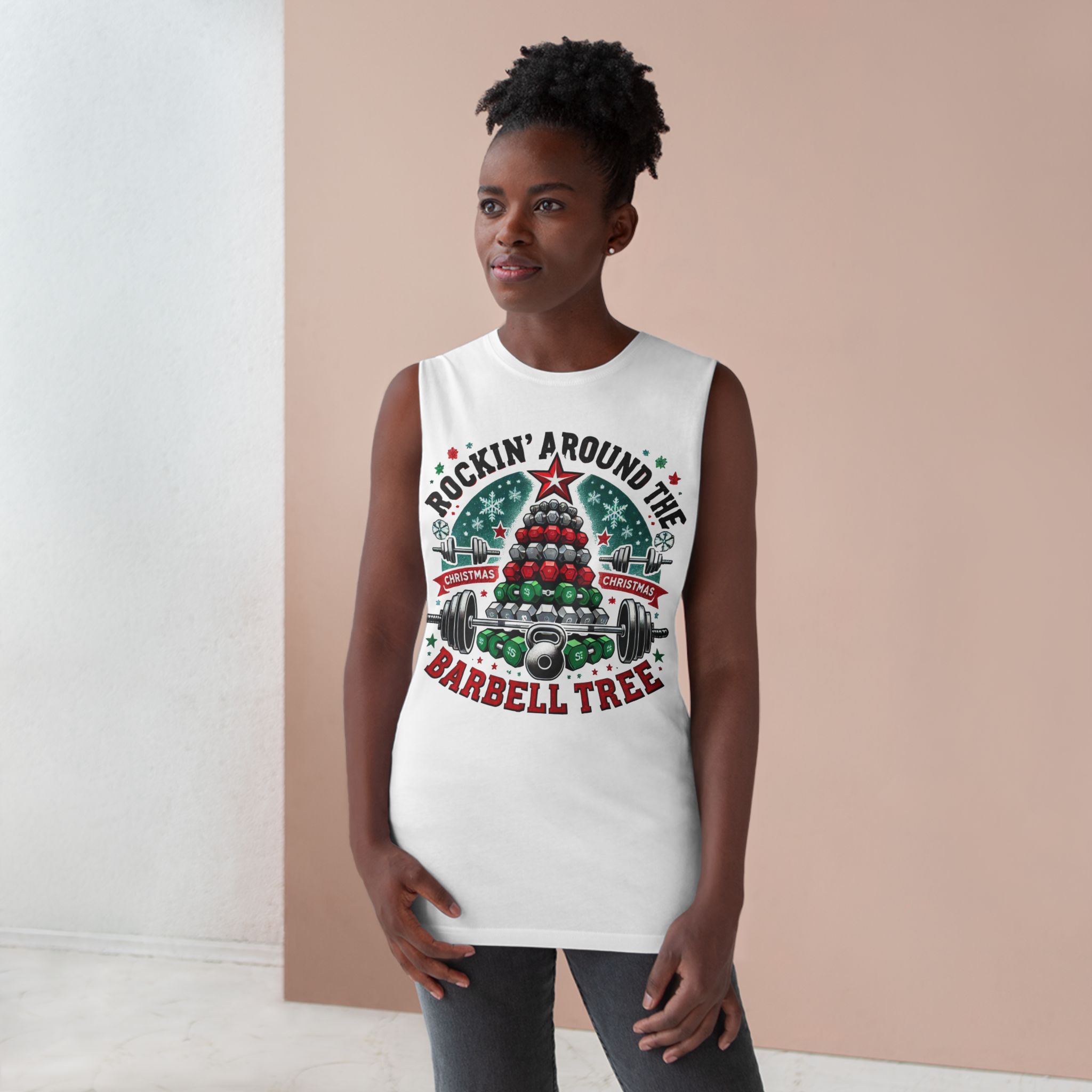 Rockin’ Around the Barbell Tree Tank Top - Festive Fitness Redefined - Image 4