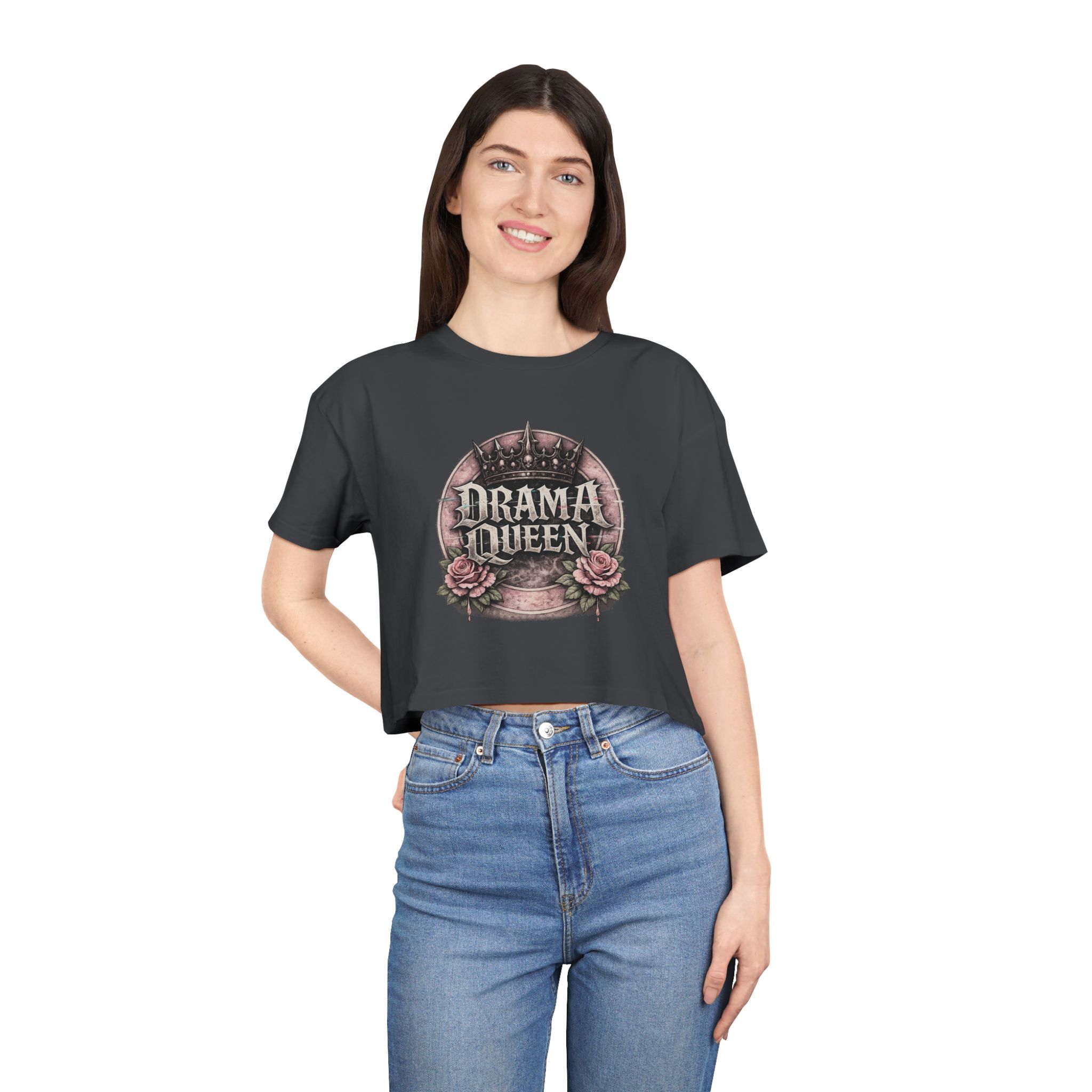 Drama Queen Crop Tee — Gothic Rose Graphic Women's Top - Image 3