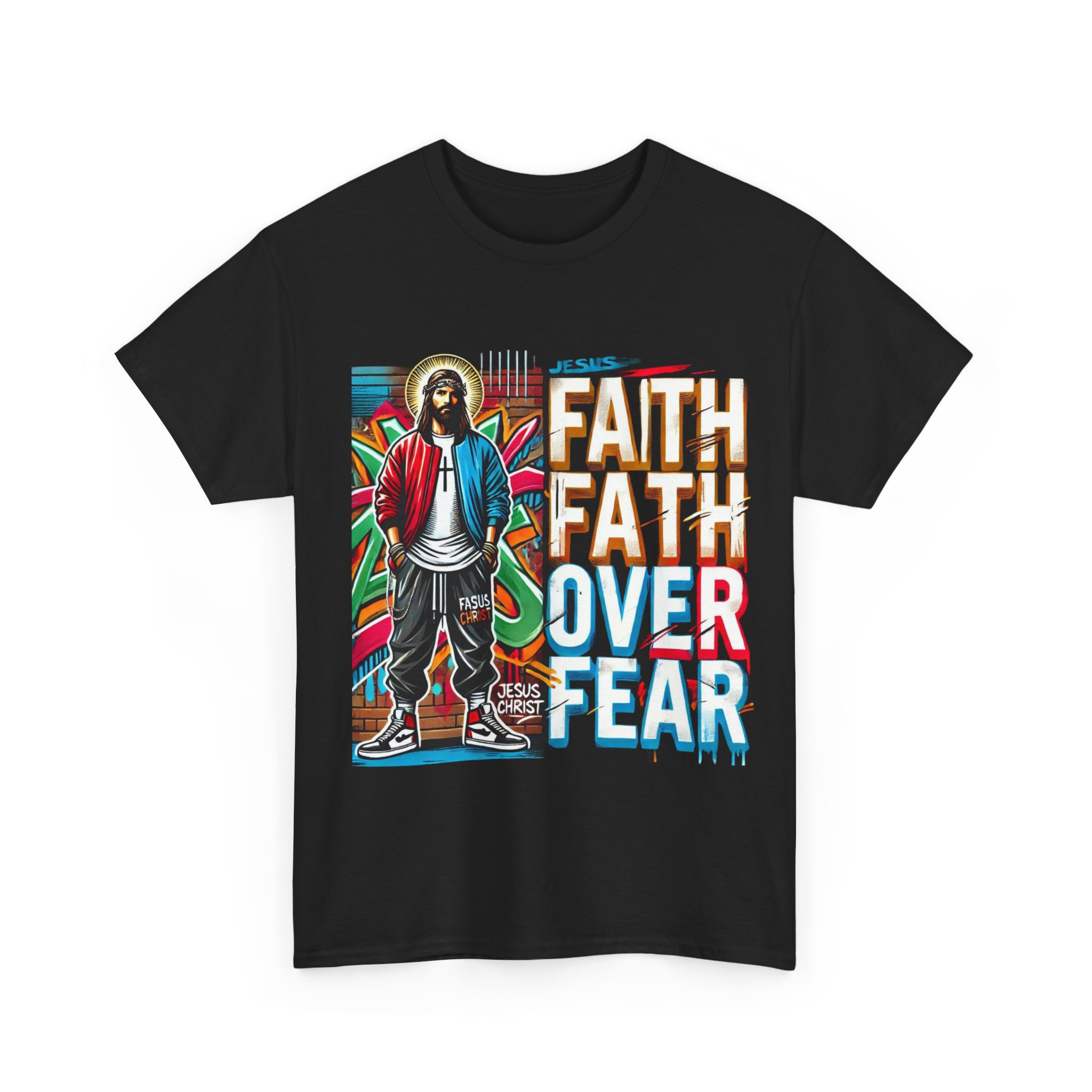 Unisex Heavy Cotton ‘Faith Over Fear’ Jesus Graphic Tee - 100% Cotton - Image 2