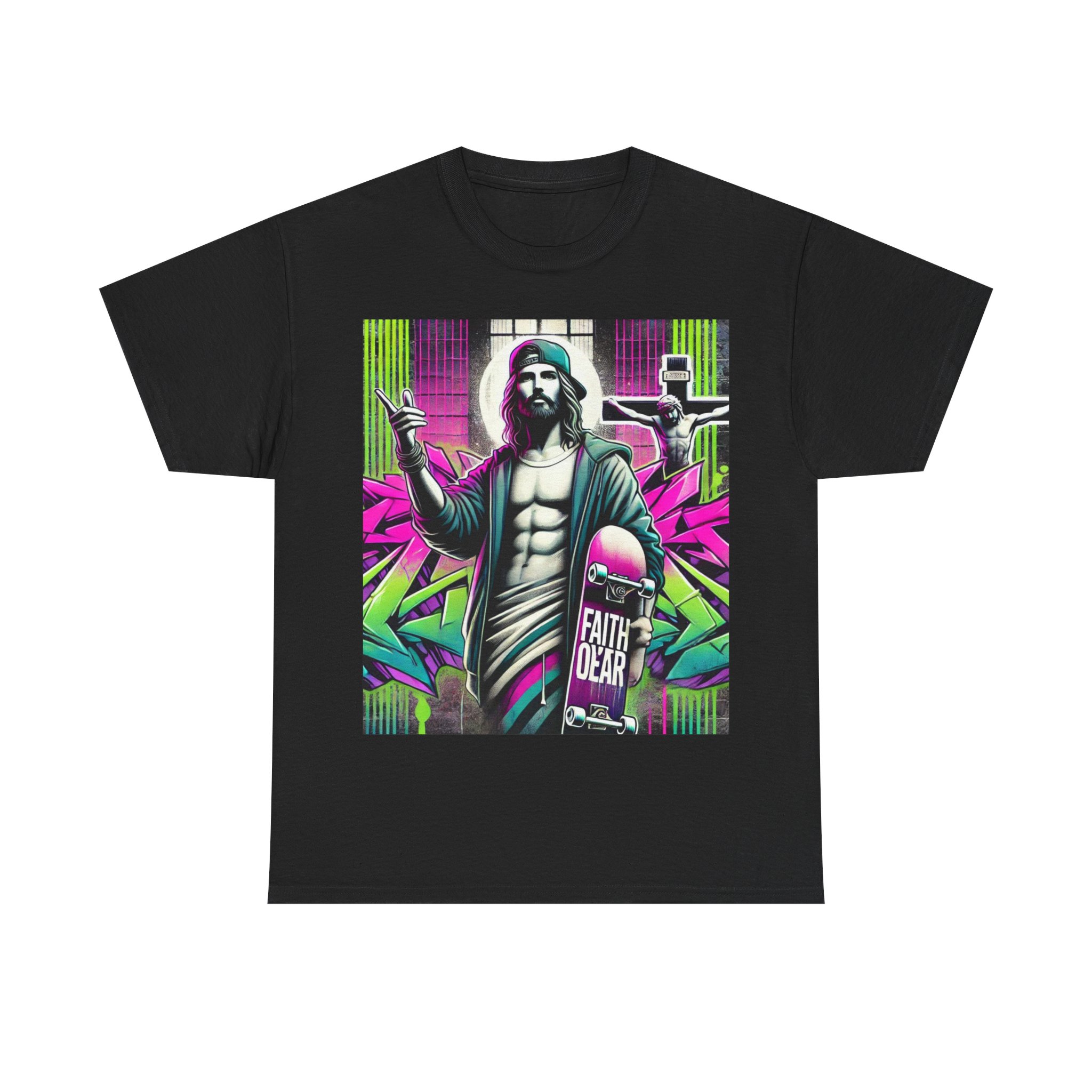 ‘Faith Over Fear’ Skateboard Jesus Graphic Tee - 100% Cotton
