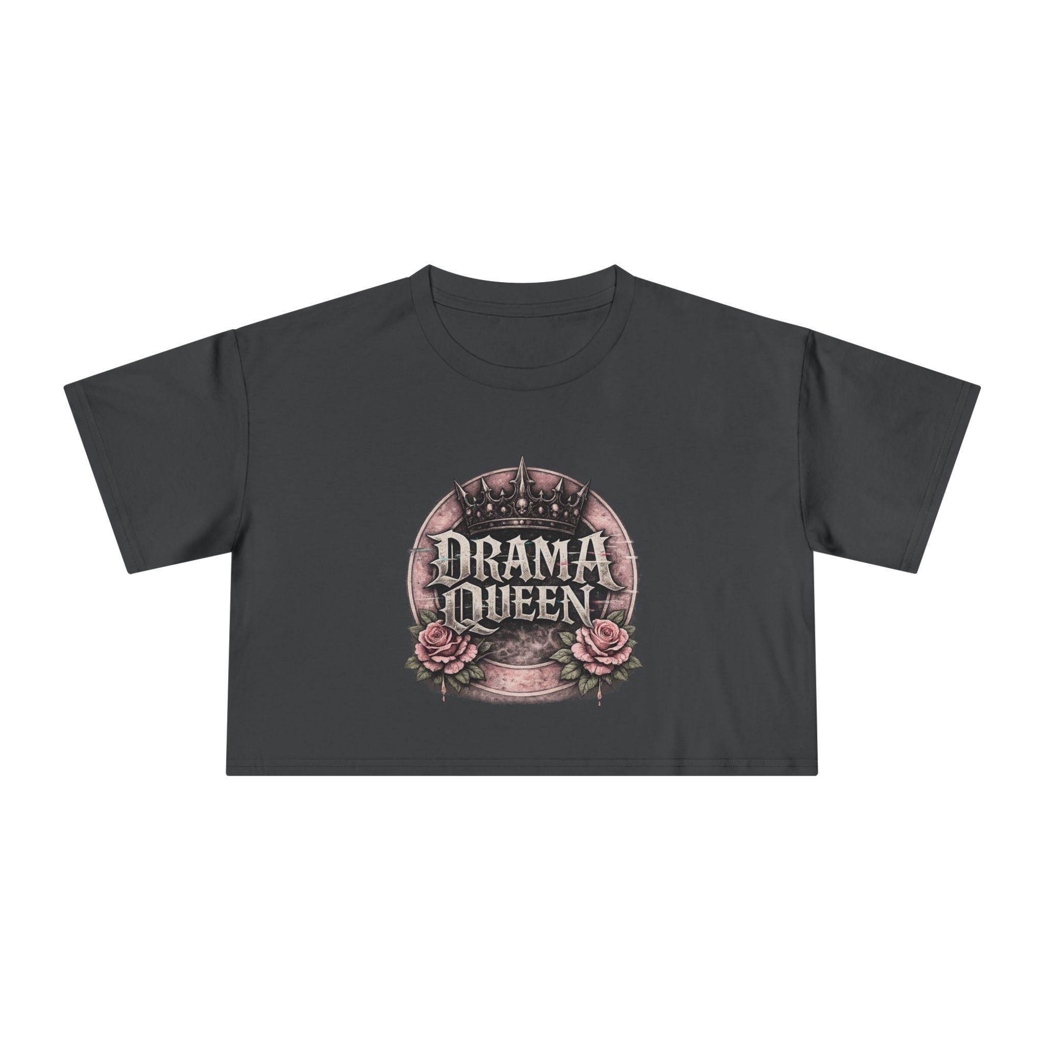 Drama Queen Crop Tee — Gothic Rose Graphic Women's Top