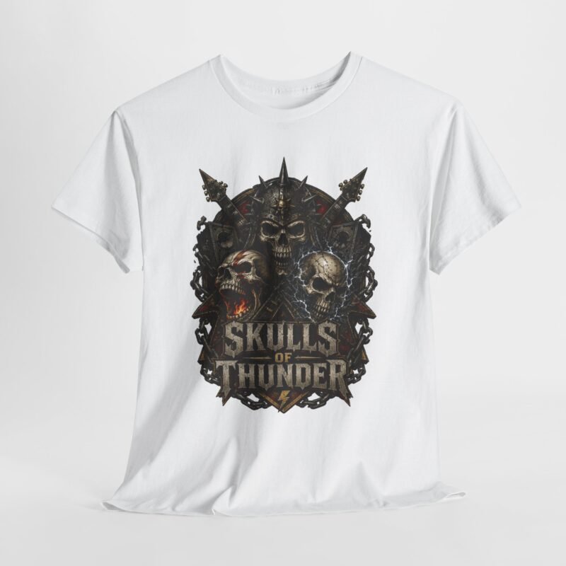 Skulls of Thunder Graphic Tee — Heavy Metal Skull Band Rock T-Shirt