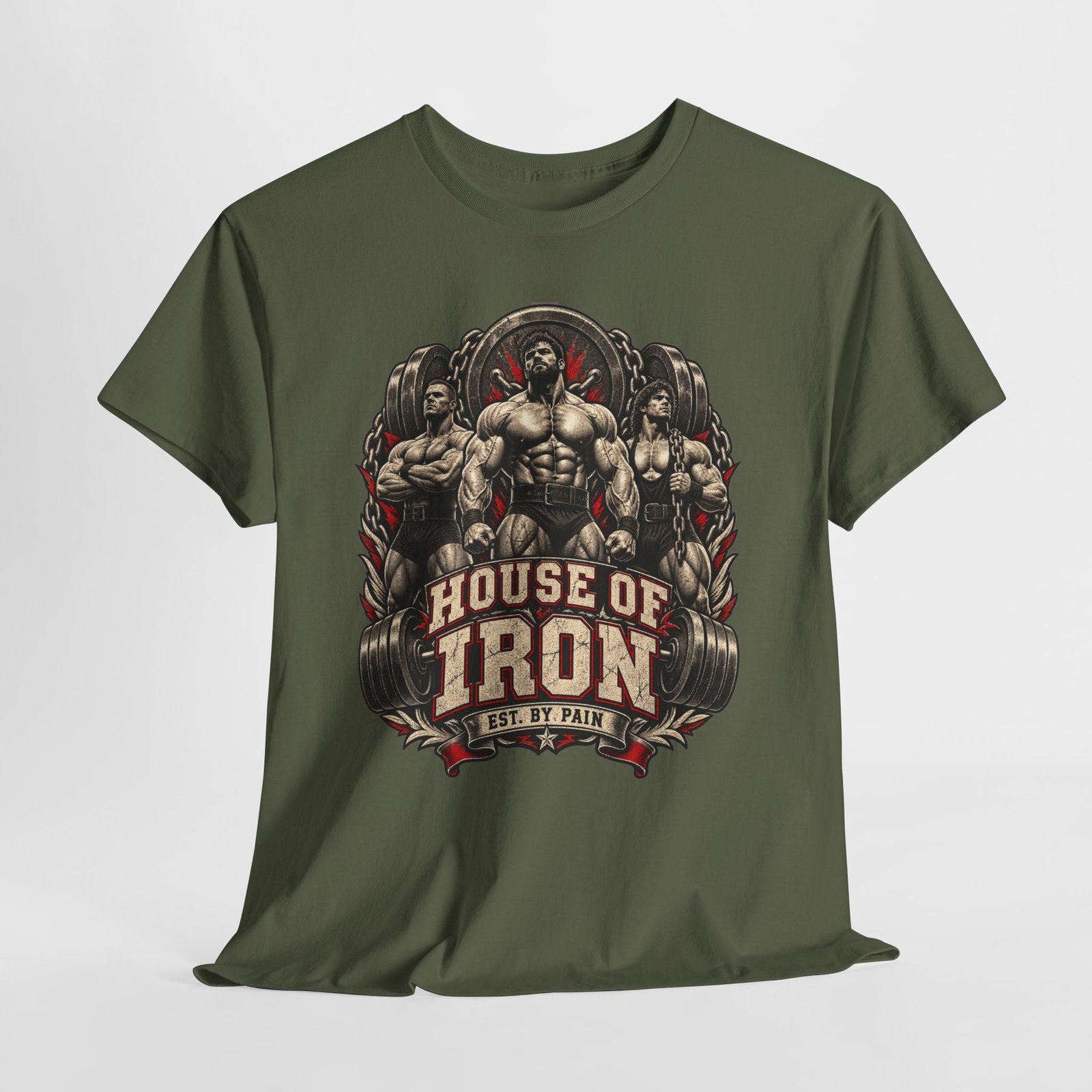 House of Iron Gym T-Shirt — 'House of Iron' Weightlifting Muscle Tee - Image 4