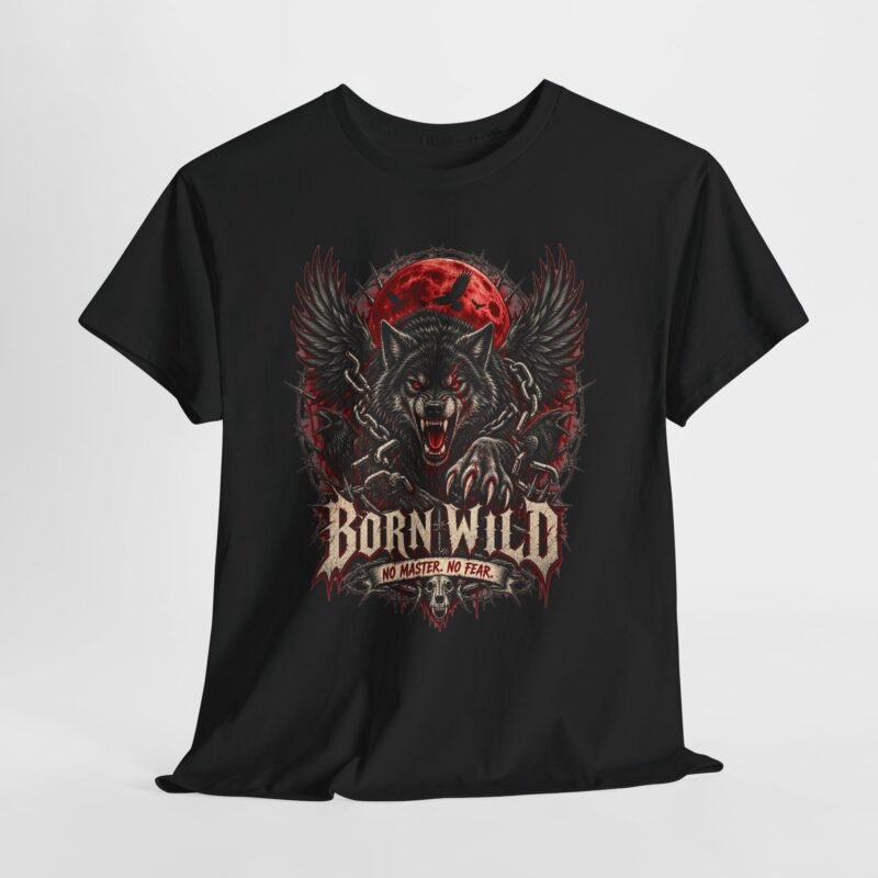 Born Wild Wolf T-Shirt — Retro Red Moon Biker Tee
