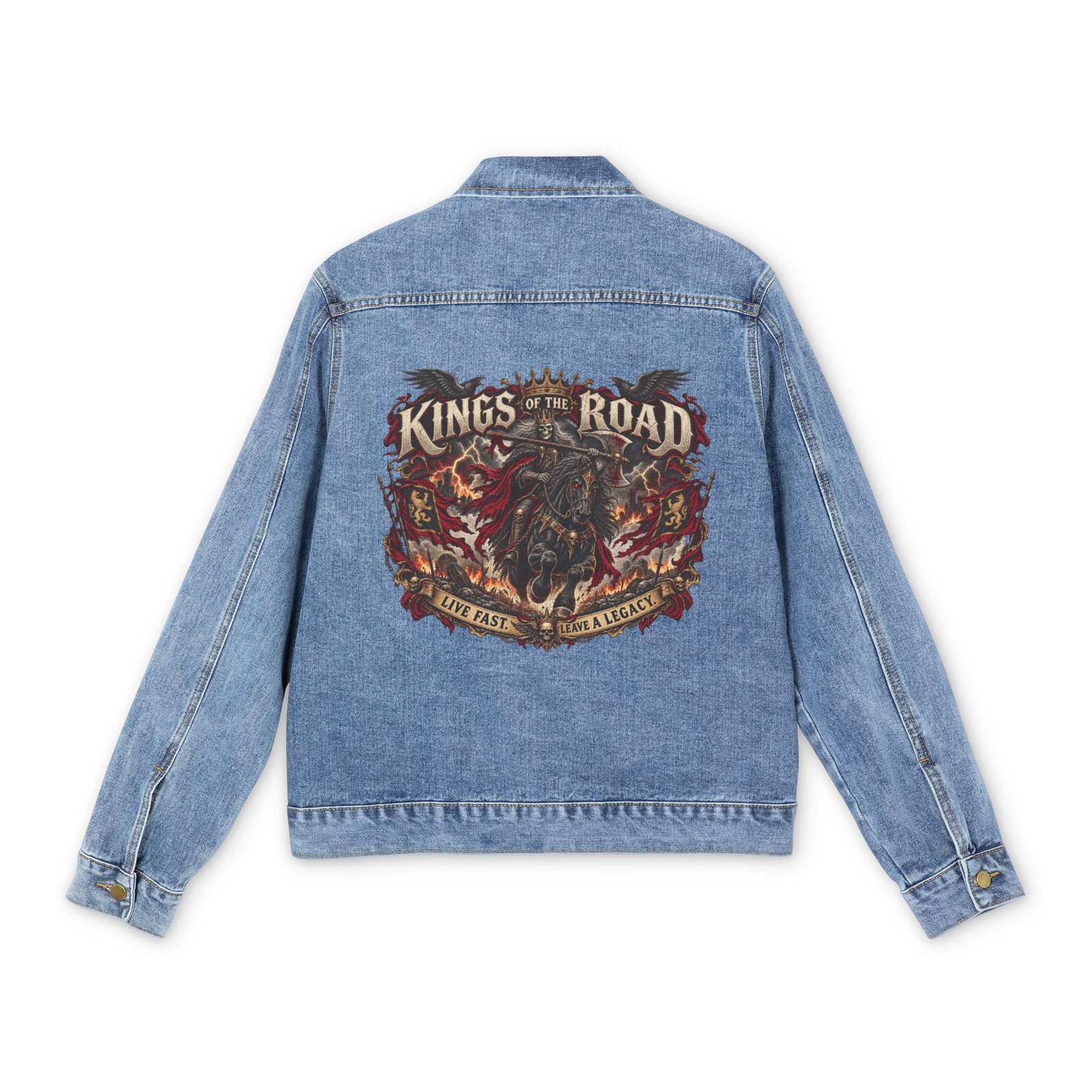 Denim Jacket — "Kings of the Road" Biker Vintage Graphic Back Print - Image 2