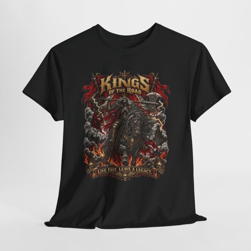 Kings of the Road Graphic Tee — Biker Skull & Flames Motorcycle Shirt