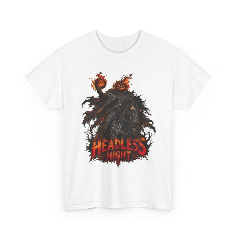T-Shirt — Headless Night Horror Graphic Tee (Pumpkin-Head Scarecrow Halloween)