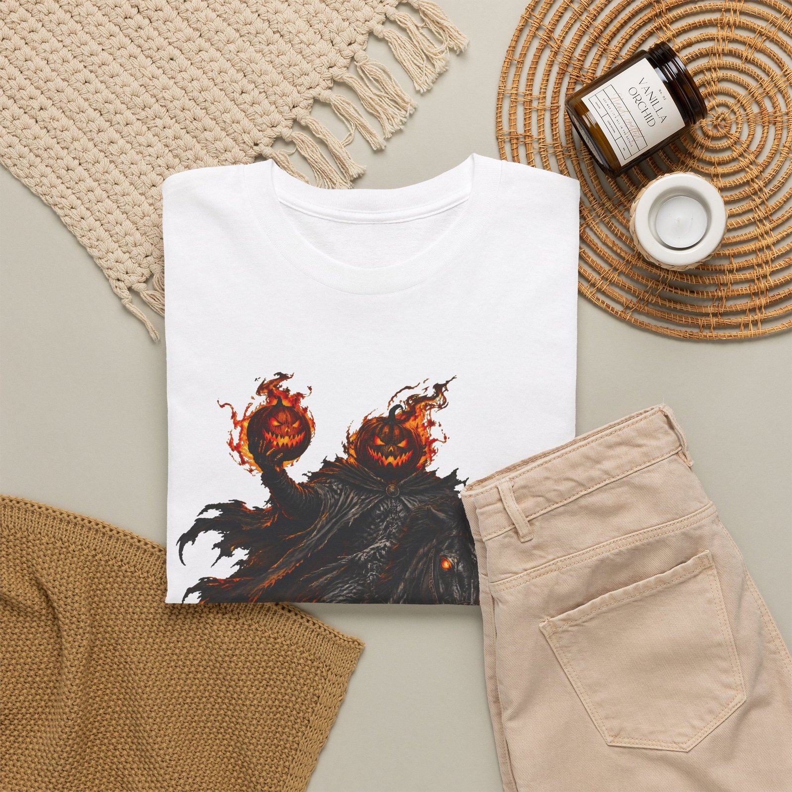 T-Shirt — Headless Night Horror Graphic Tee (Pumpkin-Head Scarecrow Halloween) - Image 4