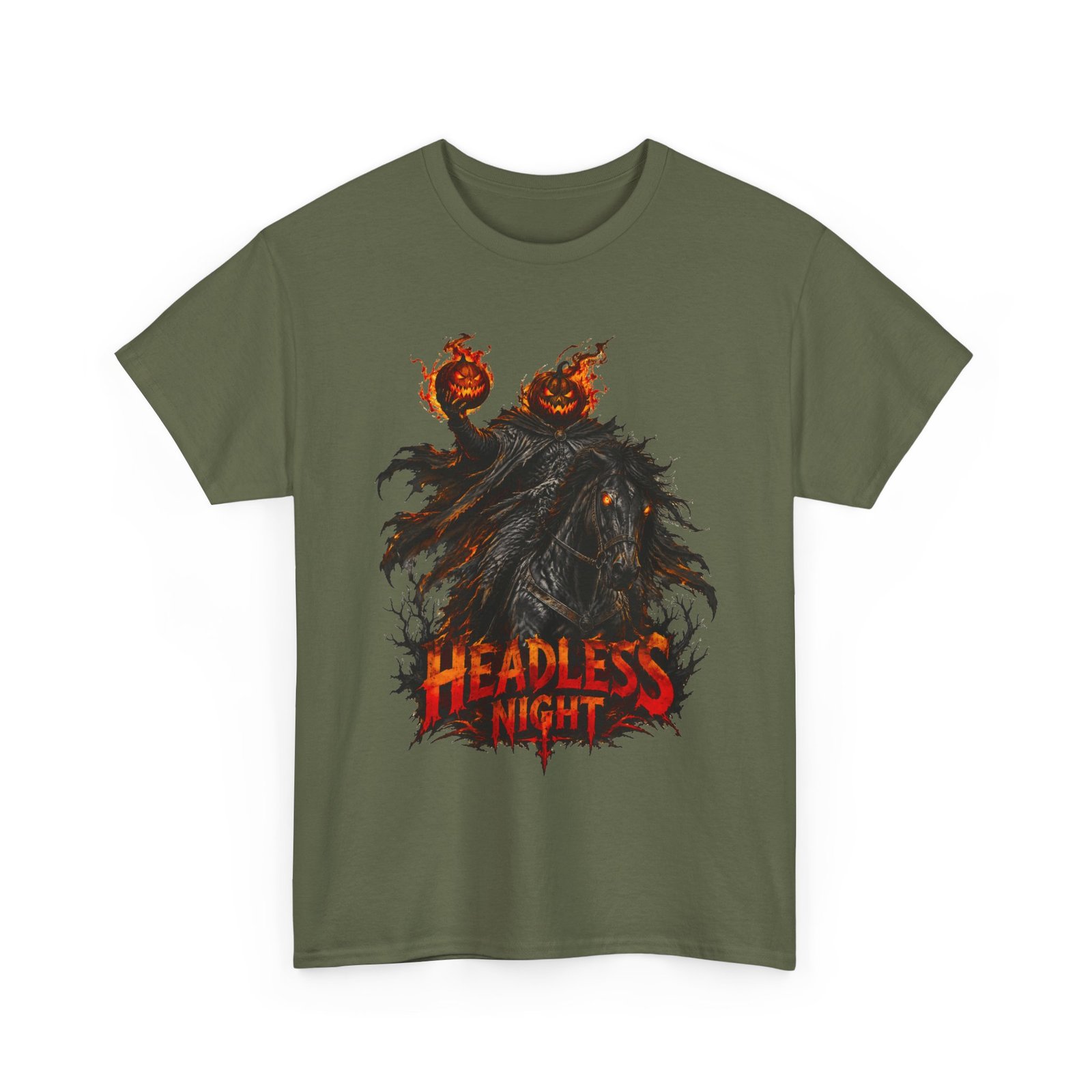 T-Shirt — Headless Night Horror Graphic Tee (Pumpkin-Head Scarecrow Halloween) - Image 13