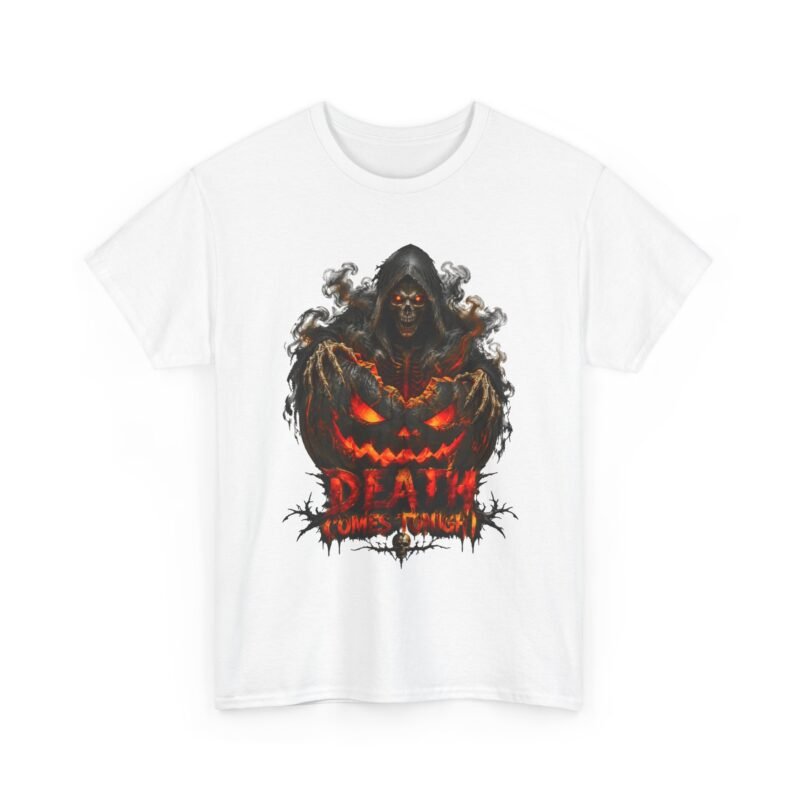 Halloween Grim Reaper Pumpkin Tee — "Death Awaits" Scary Horror T-Shirt