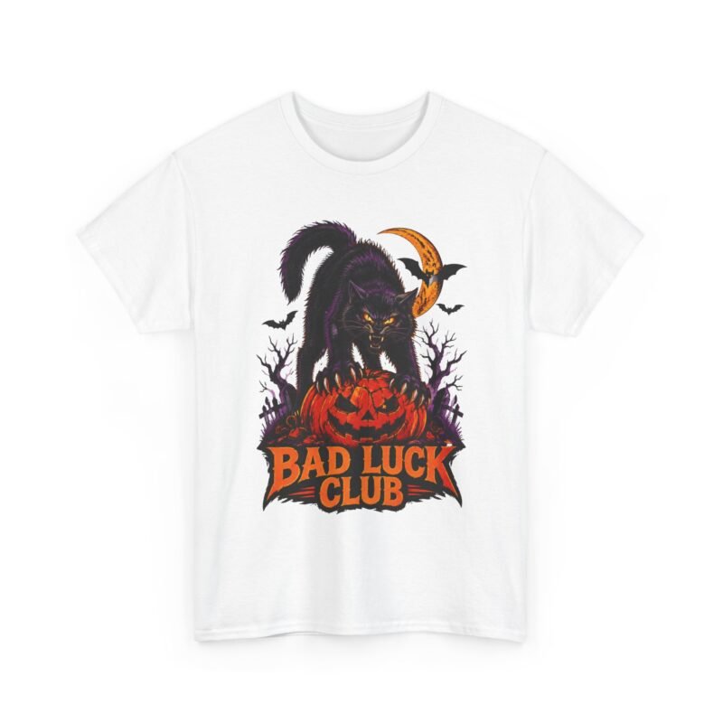 Bad Luck Club Halloween T-Shirt — Spooky Black Cat & Jack-O'-Lantern Graphic