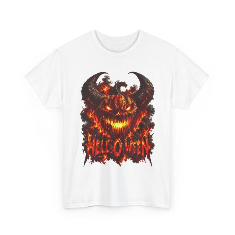 Halloween Demon Pumpkin T-Shirt — Fiery Jack-O'-Lantern Graphic Tee