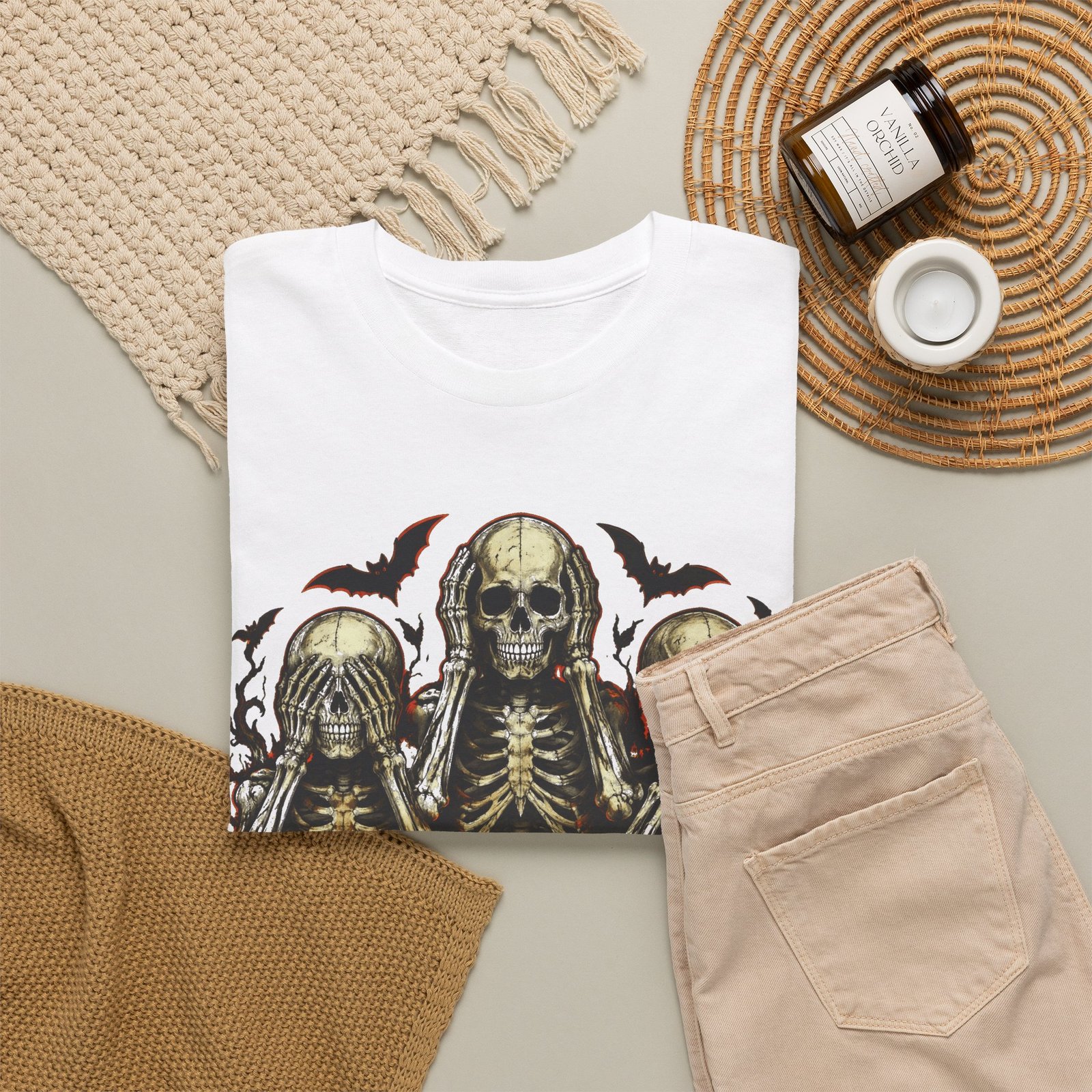See No Evil Skeleton Tee — Halloween Skull Graphic T-Shirt - Image 4