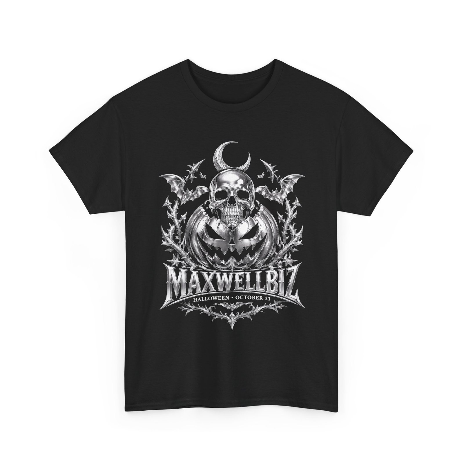 Skull & Pumpkin Gothic Tee — "MAXWELL87" Halloween Shirt