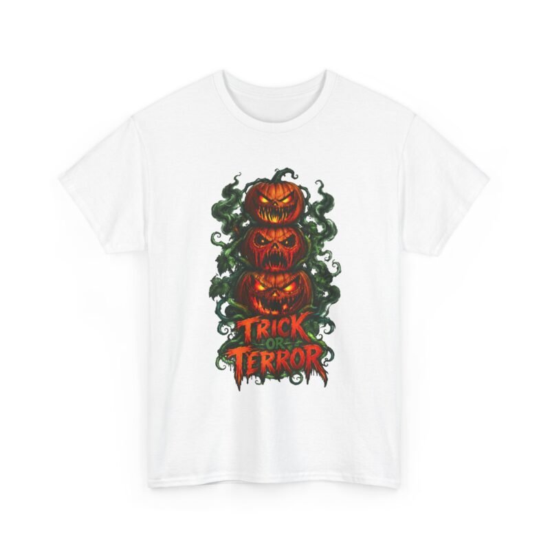 Halloween Pumpkin Stack T-Shirt — "Trick or Terror" Horror Graphic Tee