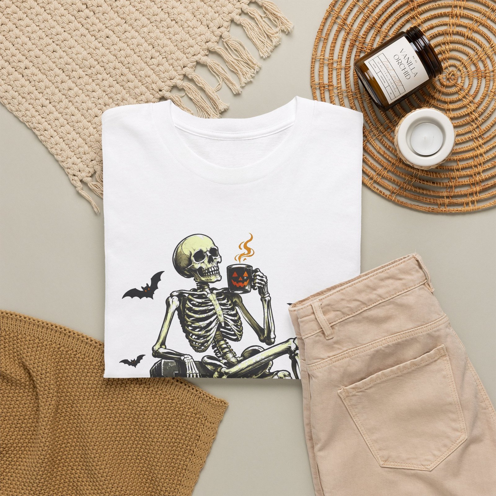 Too Dead For This Skeleton Halloween T-Shirt - Image 4