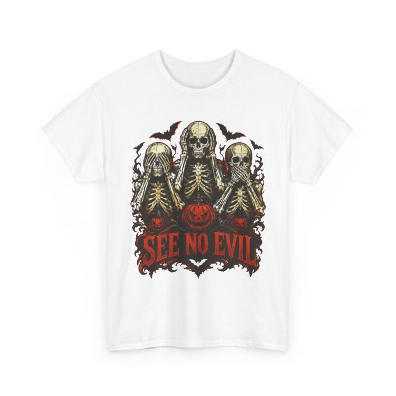 See No Evil Skeleton Tee — Halloween Skull Graphic T-Shirt