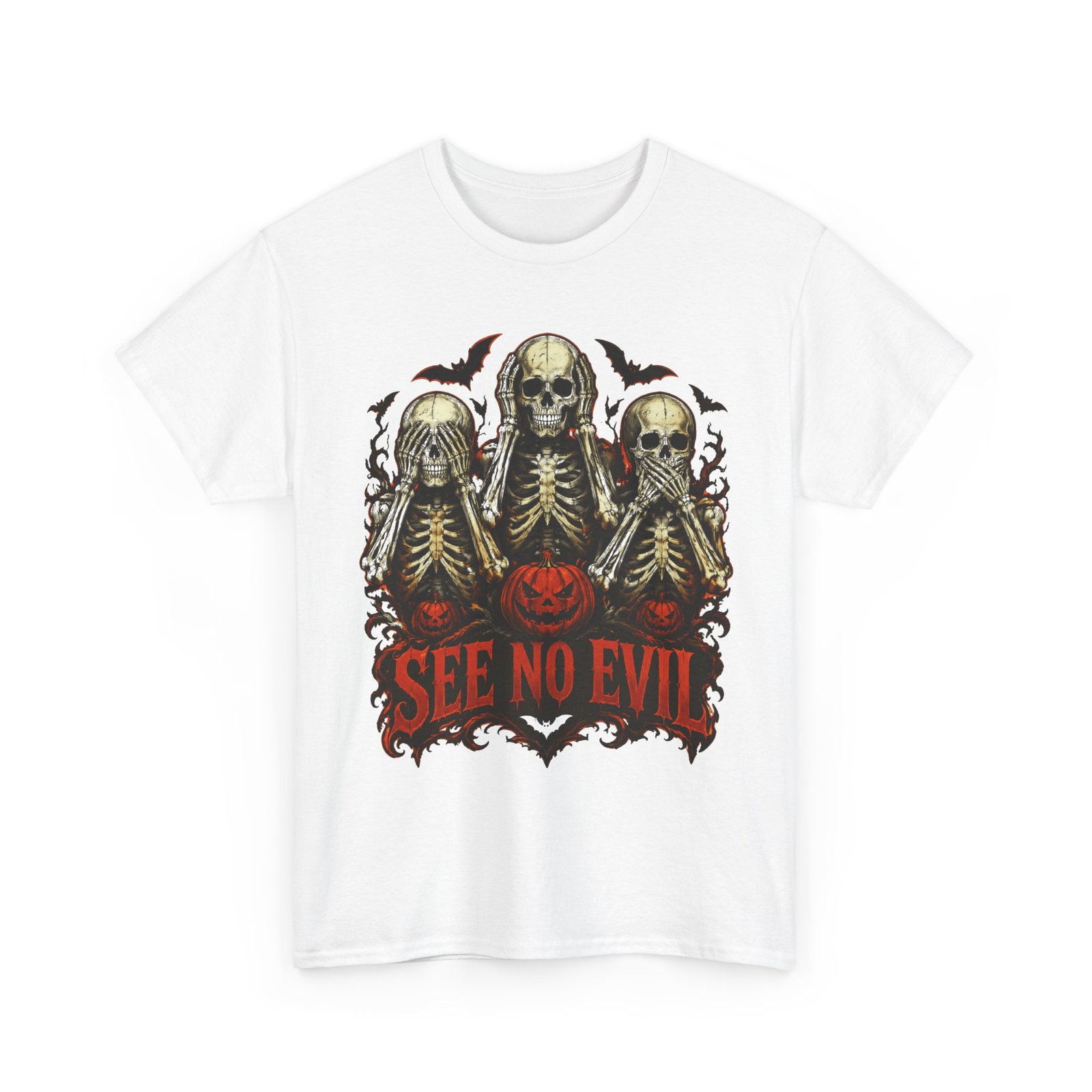 See No Evil Skeleton Tee — Halloween Skull Graphic T-Shirt